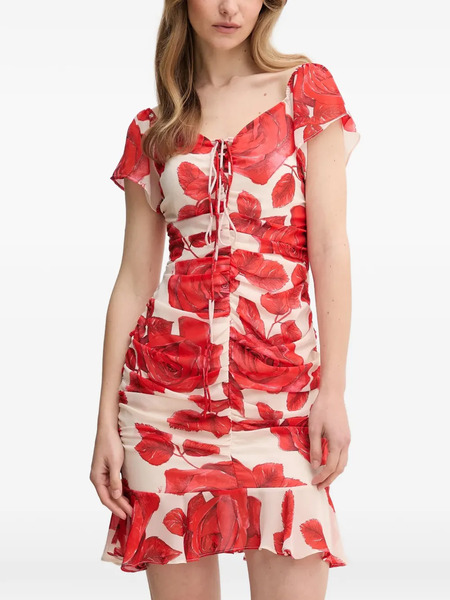 Gaudi Floral-print Ruched-effect Mini Dress - Red 