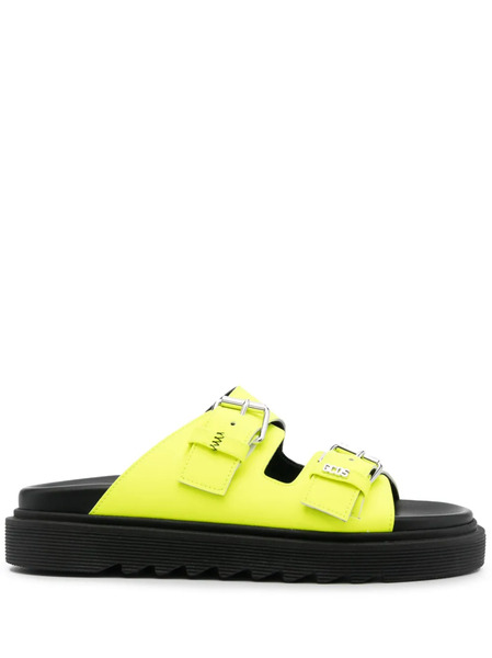  Gcds Buckle-strap Leather Slides - Yellow 