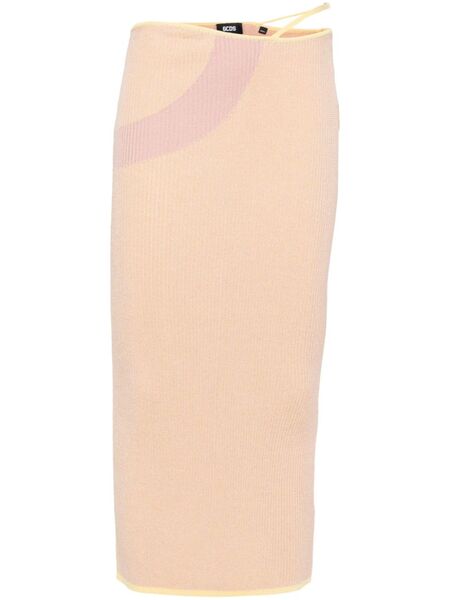  Gcds Comma Logo-plaque Ribbed Skirt - Pink 