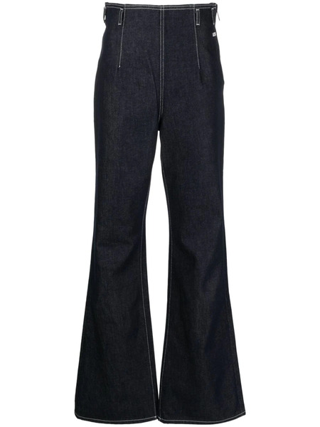  Gcds Contrast-stitching High-rise Flared Jeans - Blue 