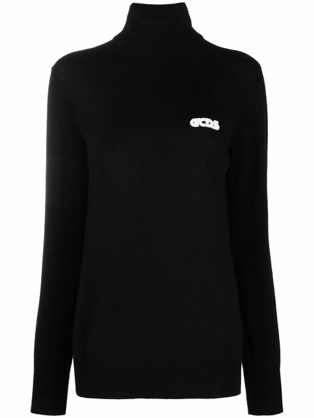  Gcds Embroidered-logo Roll-neck Top - Black 