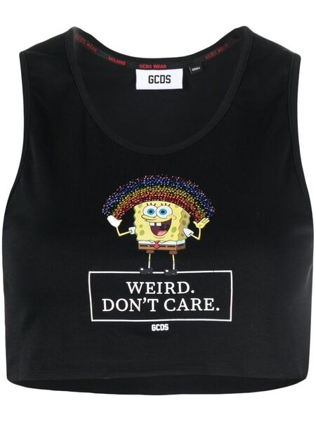  Gcds Graphic-print Cropped Vest - Black 