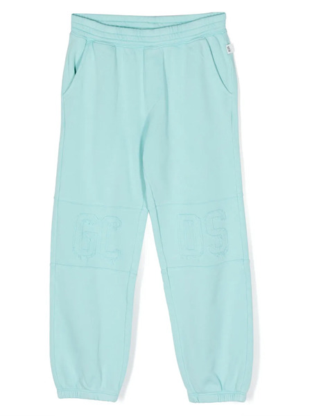  Gcds Kids Debossed-logo Cotton Trousers - Blue 