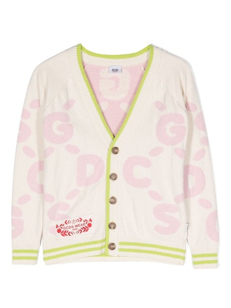  Gcds Kids Debossed-logo Print Cardigan - Neutrals 