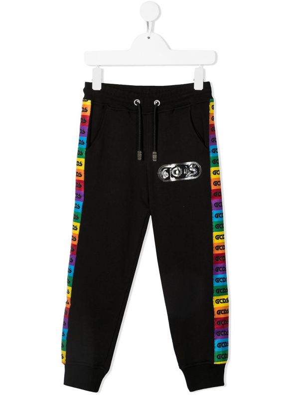  Gcds Kids Rainbow Logo-tape Track Pants - Black 