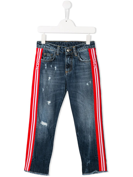  Gcds Kids Side Stripe Distressed Jeans - Blue 