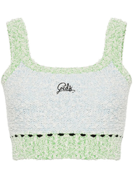  Gcds Logo-embroidered Bouclé Cropped Top - Blue 