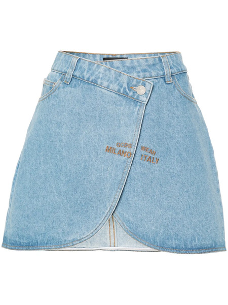  Gcds Logo-embroidered Mini Denim Skirt - Blue 