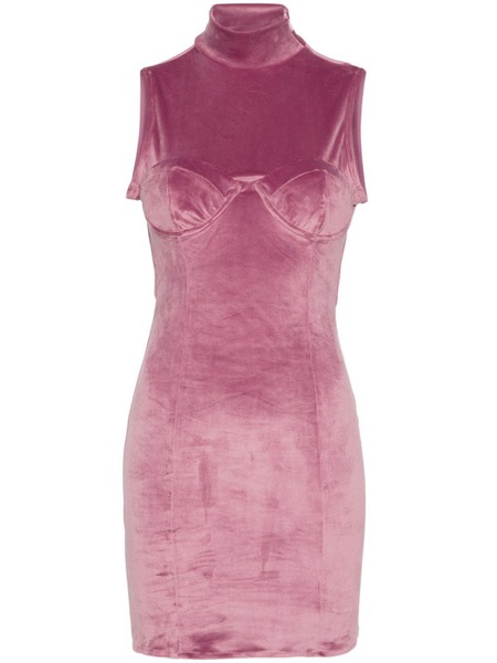 Gcds Logo-embroidered Open-back Velvet Minidress - Purple 