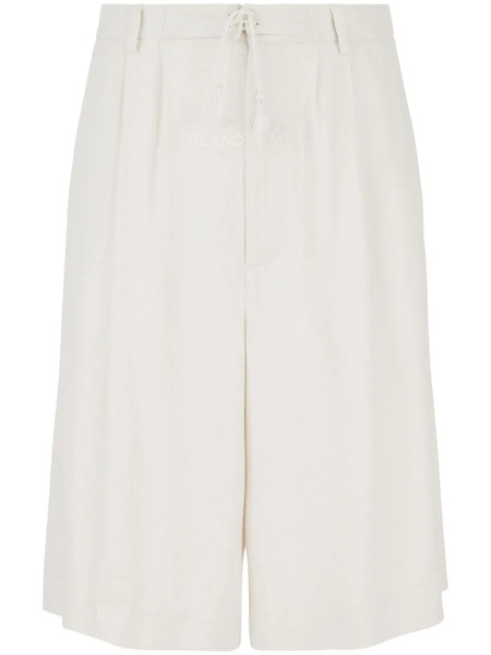  Gcds Logo-embroidered Pleated Bermuda Shorts - Neutrals 