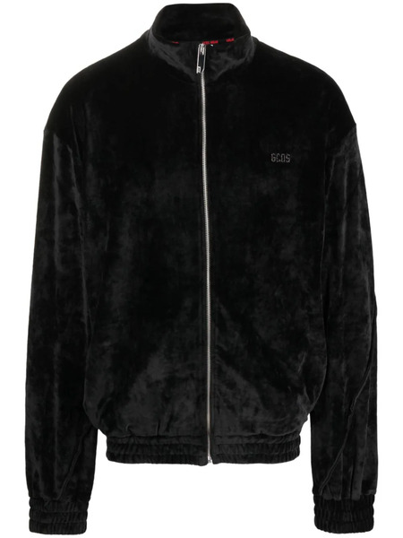  Gcds Logo-embroidered Velvet Bomber Jacket - Black 