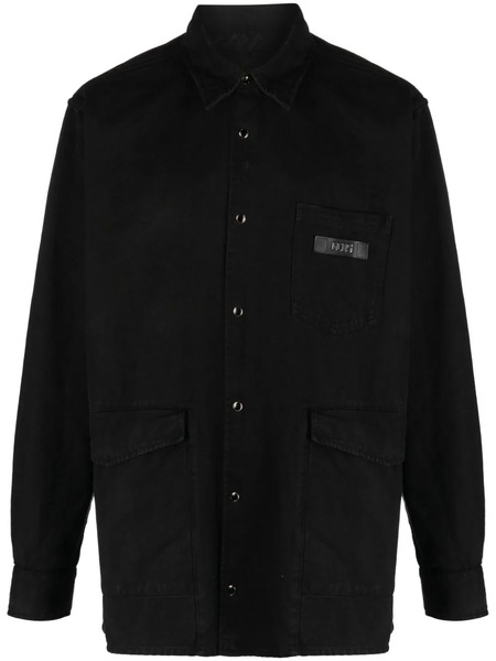  Gcds Logo-patch Cotton Shirt - Black 