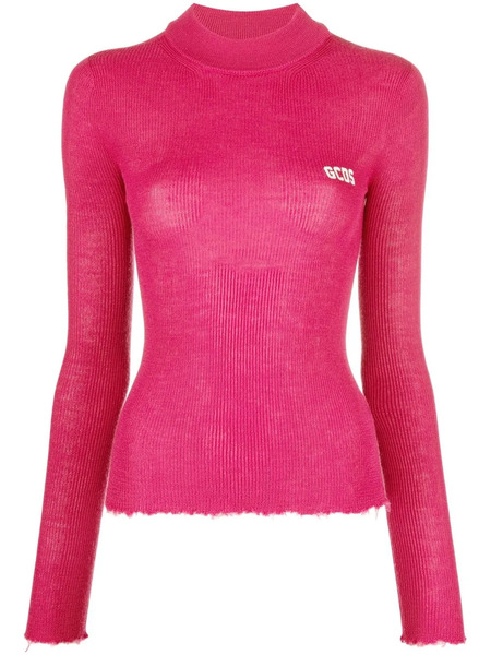  Gcds Logo-print Ribbed-knit Sweater - Pink 
