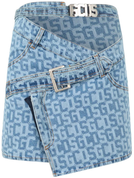  Gcds Monogram Denim Skirt - Blue 