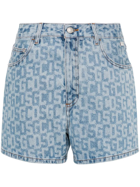  Gcds Monogram High-rise Denim Shorts - Blue 