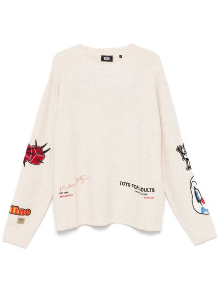  Gcds Patch-detailing Bouclé Sweater - White 