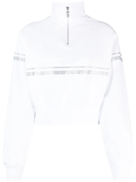  Gcds Rhinestone-embellished Cropped Sweatshirt - White 
