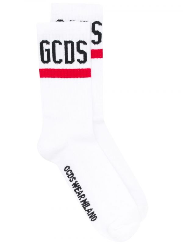  Gcds Ribbed Contrast Logo Socks - White 