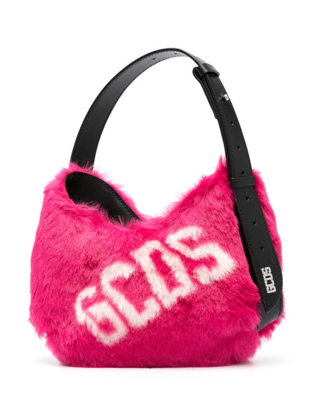  Gcds Small Comma Faux Fur Logo Shoulder Bag - Black 