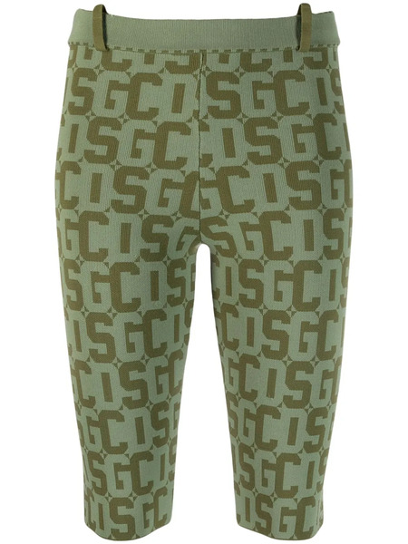  Gcds Two-tone Monogram-jacquard Cropped Leggings - Green 