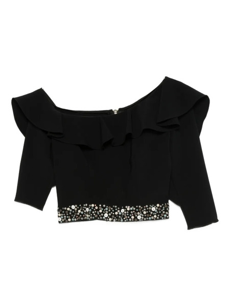  Gemy Maalouf Embellished Ruffled Top - Black 