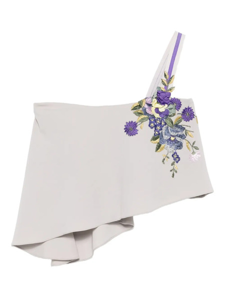  Gemy Maalouf Embroidered-flowers One-shoulder Top - Grey 
