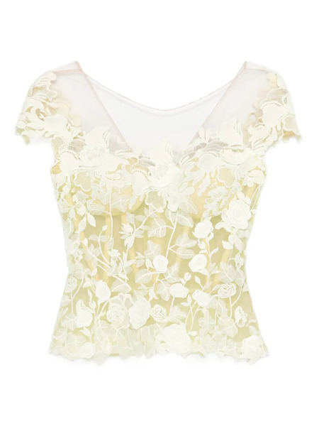  Gemy Maalouf Floral Lace Top - Yellow 