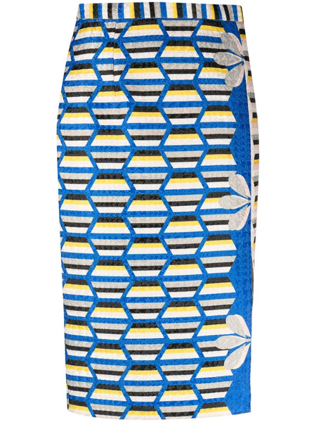  Gemy Maalouf Geometric-pattern High-waist Midi Skirt - Blue 