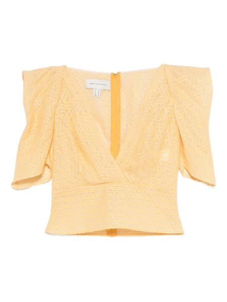  Gemy Maalouf Puff-sleeve V-neck Top - Yellow 