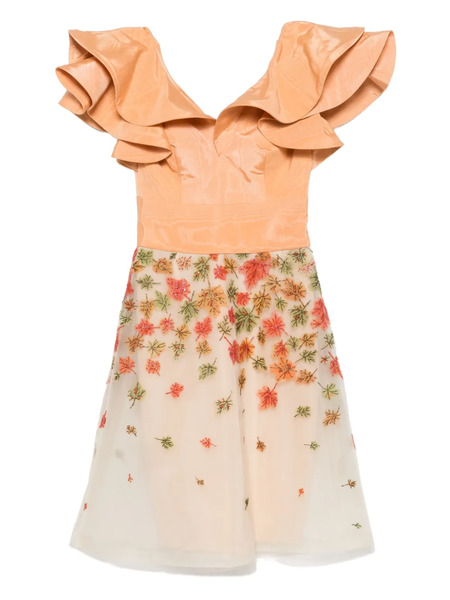  Gemy Maalouf Ruffled Leaf-embellished Dress - Orange 