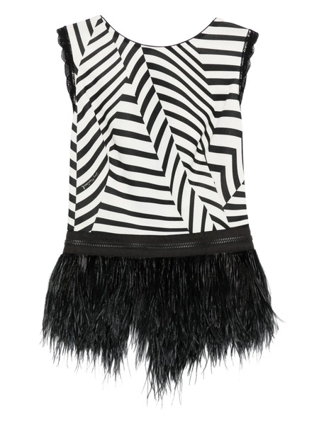  Gemy Maalouf Striped Feather-trim Top - White 