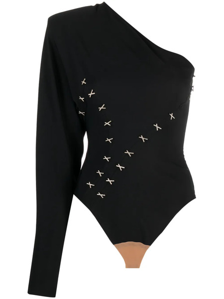  Genny Appliqué-detailing One-shoulder Bodysuit - Black 