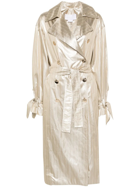  Genny Engraved-buttons Pinstriped Maxi Coat - Gold 