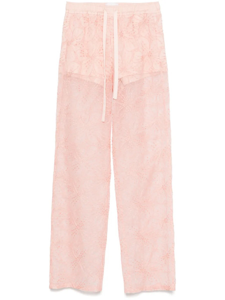  Genny Floral-embroidered Organza Trousers - Pink 