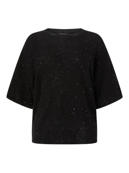  Genny Glitter-embellished Short-sleeves Top - Black 