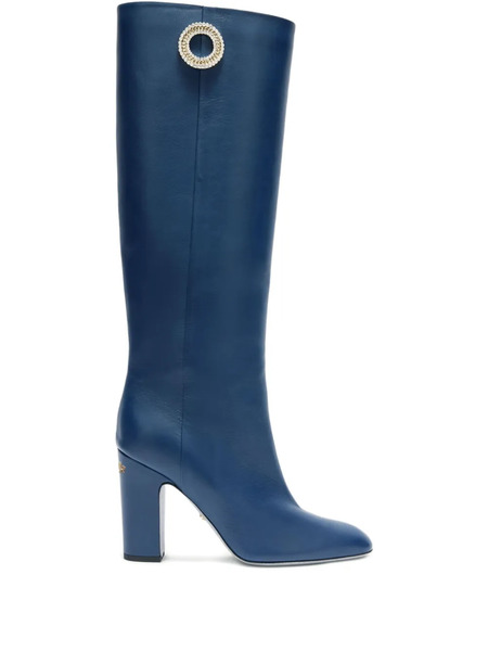  Genny 90mm Crystal-embellished Leather Knee-high Boots - Blue 