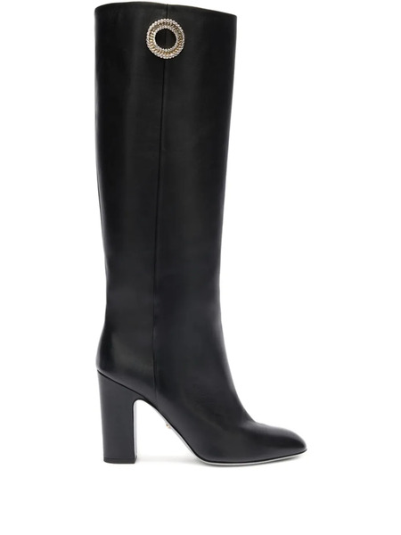  Genny 90mm Embellished Leather Knee-high Boots - Black 