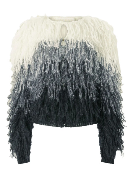  Genny Ombre Fringed Cardigan - White 