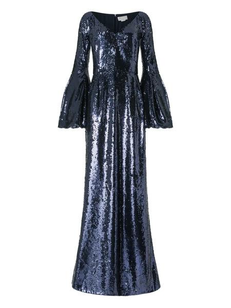  Genny Sequin-embellished Bell-sleeve Dress - Blue 