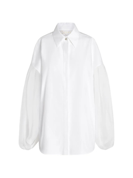  Genny Sheer-sleeves Shirt - White 