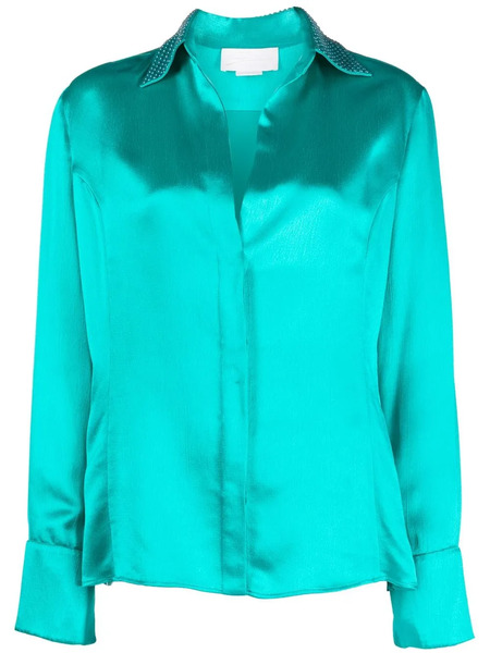  Genny Stud-embellished Satin Shirt - Blue 