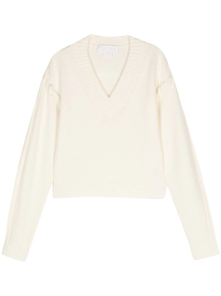  Genny Tubular-stitching Wool Sweater - White 
