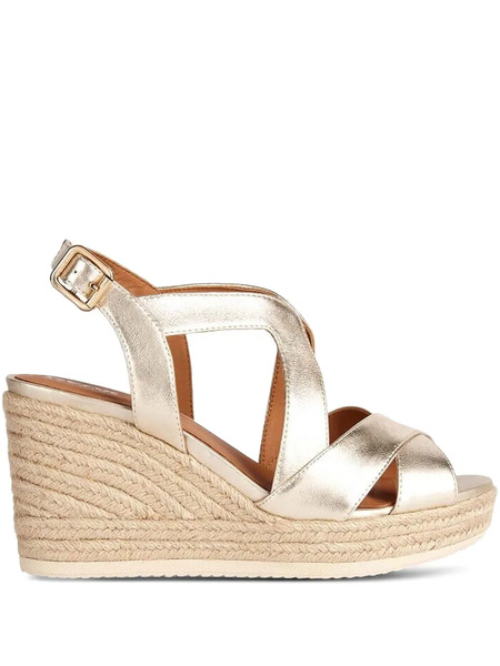  Geox Leather Wedge Espadrilles - Gold 