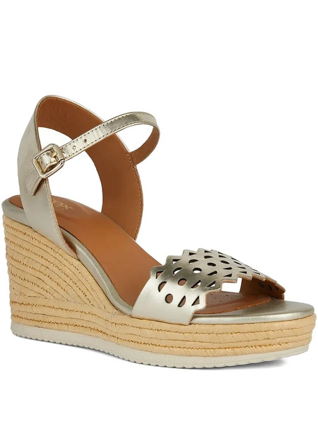  Geox 75mm Ponza Ankle-strap Cut-out Wedge Sandals - Gold 