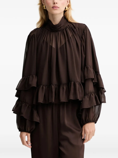  Gestuz Gzmio Ruffled High-neck Blouse - Brown 