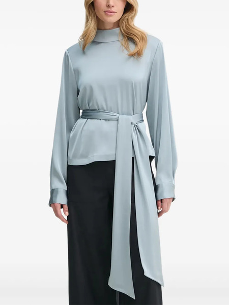  Gestuz High-neck Belt-waist Blouse - Blue 