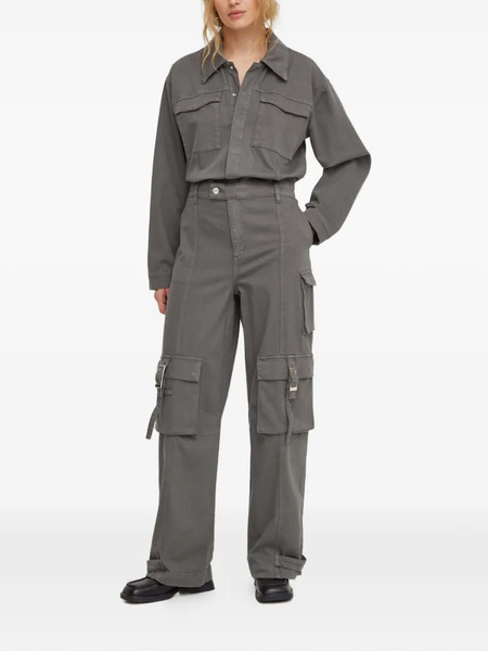  Gestuz Point-collar Chest-pocket Jumpsuit - Grey 