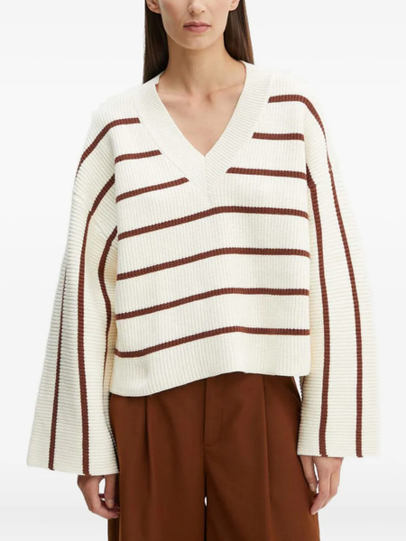  Gestuz Striped V-neck Sweater - White 