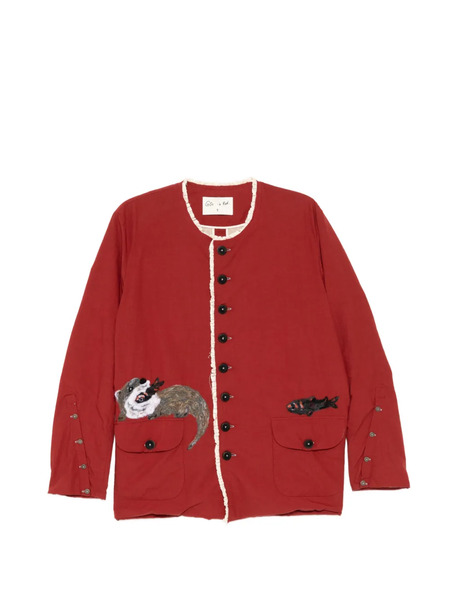 Gg In Red Appliqué Buttoned Jacket 