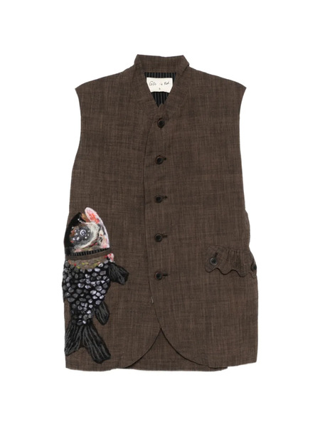  Gg In Red Appliqué Vest - Brown 